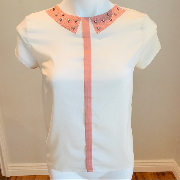 H&M Tops - H&M Embellished Faux Pink Collar Blouse